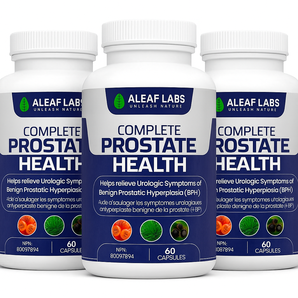 Complete Prostate Health bottle front view - licensed prostate supplement Canada