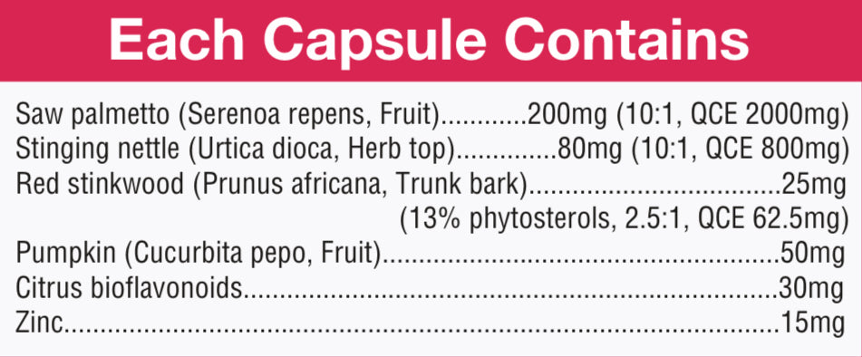 Complete Prostate Health ingredients label - Health Canada licensed NHP NPN 80087894